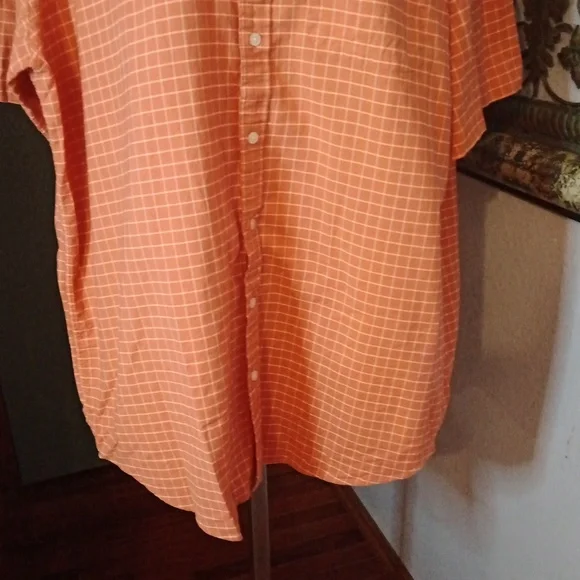 L.L. Bean Men’s Fun Orange Check Short Sleeve Button-Down Shirt Sz XL - Picture 3 of 9